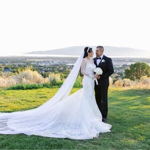 wedding dress with long vail